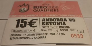2008 EuroCup Qualifiers Andorra vs Estonia ticket stub 3.89