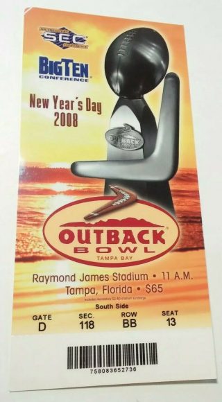 2008 Outback Bowl ticket stub Tennessee vs Wisconsin 12