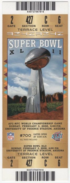 2008 Super Bowl ticket Giants Patriots 43