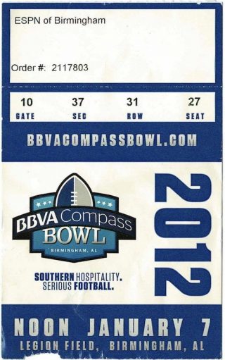 2012 BBVA Compass Bowl ticket stub SMU vs Pitt 10