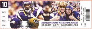 2012 Minnesota Vikings ticket vs Packers Adrian Peterson 18