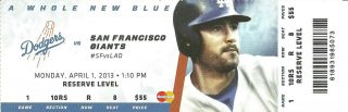 2013 Los Angeles Dodgers Opening Day ticket stub 25