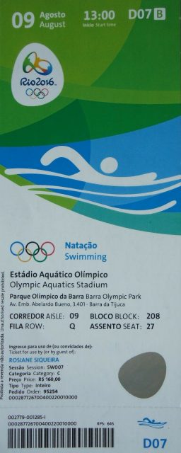 2016 Rio Olympic Games Swimming ticket stub 9