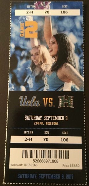 2017 NCAAF UCLA ticket stub vs Hawaii