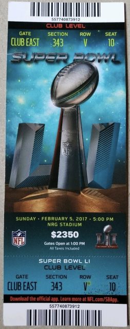 2017 Super Bowl ticket Patriots Falcons 100