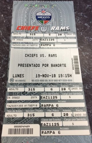 2018 Chiefs vs Rams ticket stub Mexico City 5