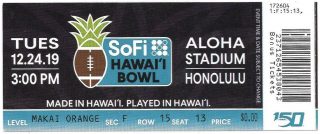2019 Hawaii Bowl ticket stub Hawaii vs BYU 7.50
