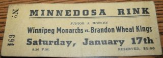 WHL Brandon Wheat Kings ticket stub vs Winnipeg Monarchs 10