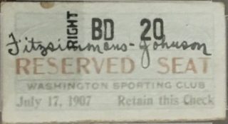 1907 Boxing Ticket Stub Jack Johnson Vs Bob Fitzsimmons PSA 1 1695