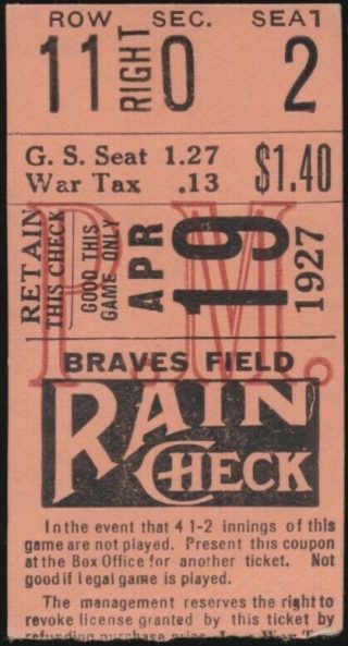1927 Boston Braves Double Header ticket stub 60