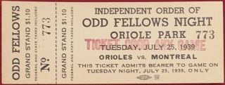 1939 Baltimore Orioles ticket stub vs Montreal Royals 19