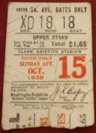 1939 NFL Washington Redskins vs Pittsburgh Pirates