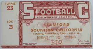 1949 NCAAF USC Trojans ticket stub vs Stanford 18