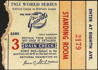 1951 World Series Game 3 Ticket Giants vs Yankees 70