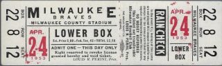 1953 Milwaukee Braves unused ticket 39