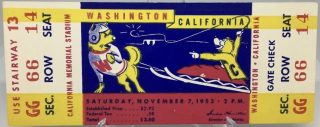 1953 NCAAF California Bears ticket stub vs Washington 20