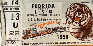 1958 NCAAF LSU Tigers ticket stub vs Florida 30