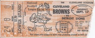 1960 Cleveland Browns ticket stub vs Lions 15