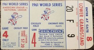 1961 World Series Game 4 ticket stub Reds Yankees 112