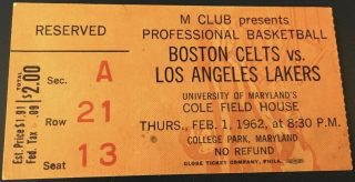 1962 Boston Celtics ticket stub vs Lakers 15