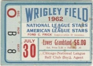 1962 MLB All-Star game ticket stub Wrigley Field 20