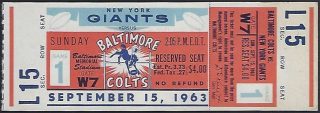 1963 Baltimore Colts ticket stub vs Giants 50