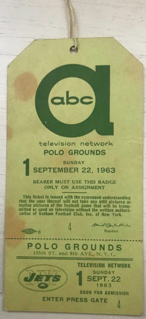 1963 New York Jets ABC press pass Polo Grounds 45