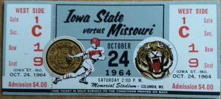1964 NCAAF Missouri Tigers Unused Ticket vs Iowa State 7