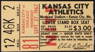 1967 Kansas City A's Final Home Game ticket stub 400