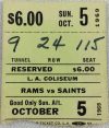 1969 Los Angeles Rams Ticket Stub vs Saints Roman Gabriel