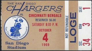 1969 San Diego Chargers ticket stub vs Bengals 19