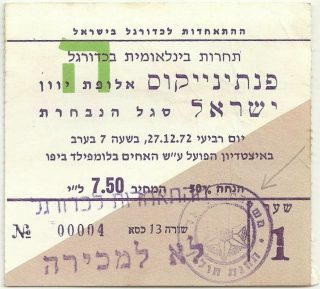 1972 Soccer Israel National Team ticket stub vs Panathinaikos 18