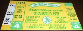 1973 ALCS Game 4 ticket stub A's Orioles 20