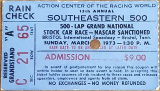 1973 Southeastern 500 Ticket Stub 3