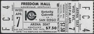 1976 ABA Kentucky Colonels ticket vs Conquistadors 39