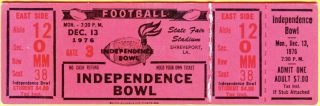 1976 Independence Bowl unused ticket Tulsa vs McNeese State 35