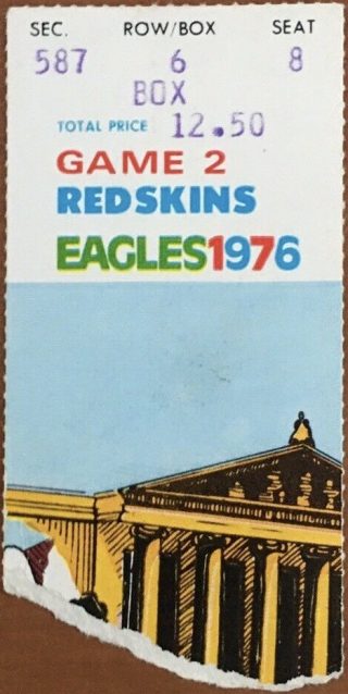 1976 Philadelphia Eagles ticket stub vs Washington 5
