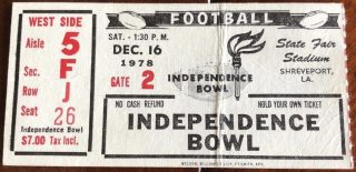 1978 Independence Bowl Ticket Stub East Carolina Louisiana Tech 17