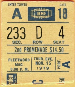 1979 Fleetwood Mac ticket stub Madison Square Garden 22.50