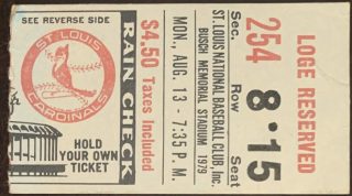 1979 Lou Brock 3000 Hit ticket stub St Louis Cardinals 70