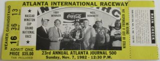 1982 Atlanta Journal 500 Ticket Stub Bobby Allison 20
