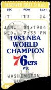 1984 Philadelphia 76ers ticket stub vs Bullets