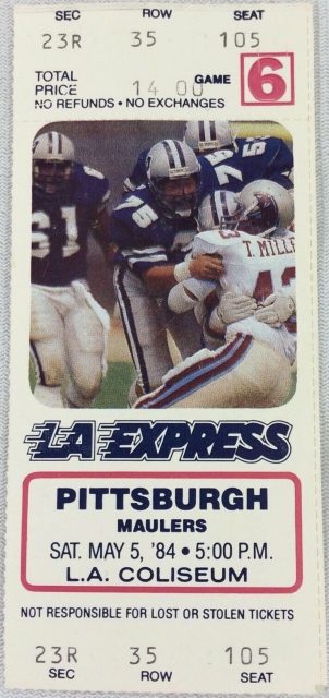 1984 USFL Los Angeles Express Unused Ticket vs Pittsburgh Maulers 20