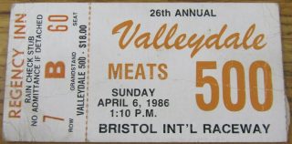 1986 Valleydale 500 Meats ticket stub 9
