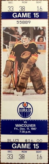 1987 Edmonton Oilers ticket stub vs Canucks 3.25