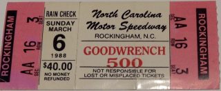 1988 Goodwrench 500 ticket stub Neil Bonnett 9