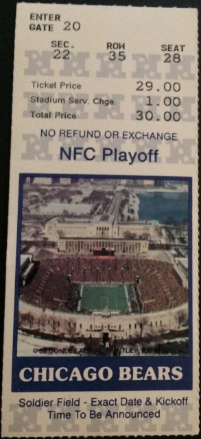 1988 NFC Divisional Playoff Game ticket stub Bears Eagles 20