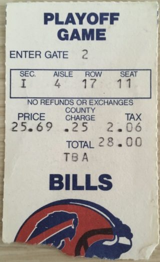 1989 AFC Divisional Game ticket stub Bills Oilers 80