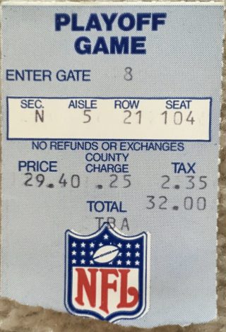 1991 AFC Wild Card Game ticket stub Bills Chiefs 80
