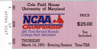 1991 NCAA Tournament ticket stub Richmond vs Syracuse 11.20